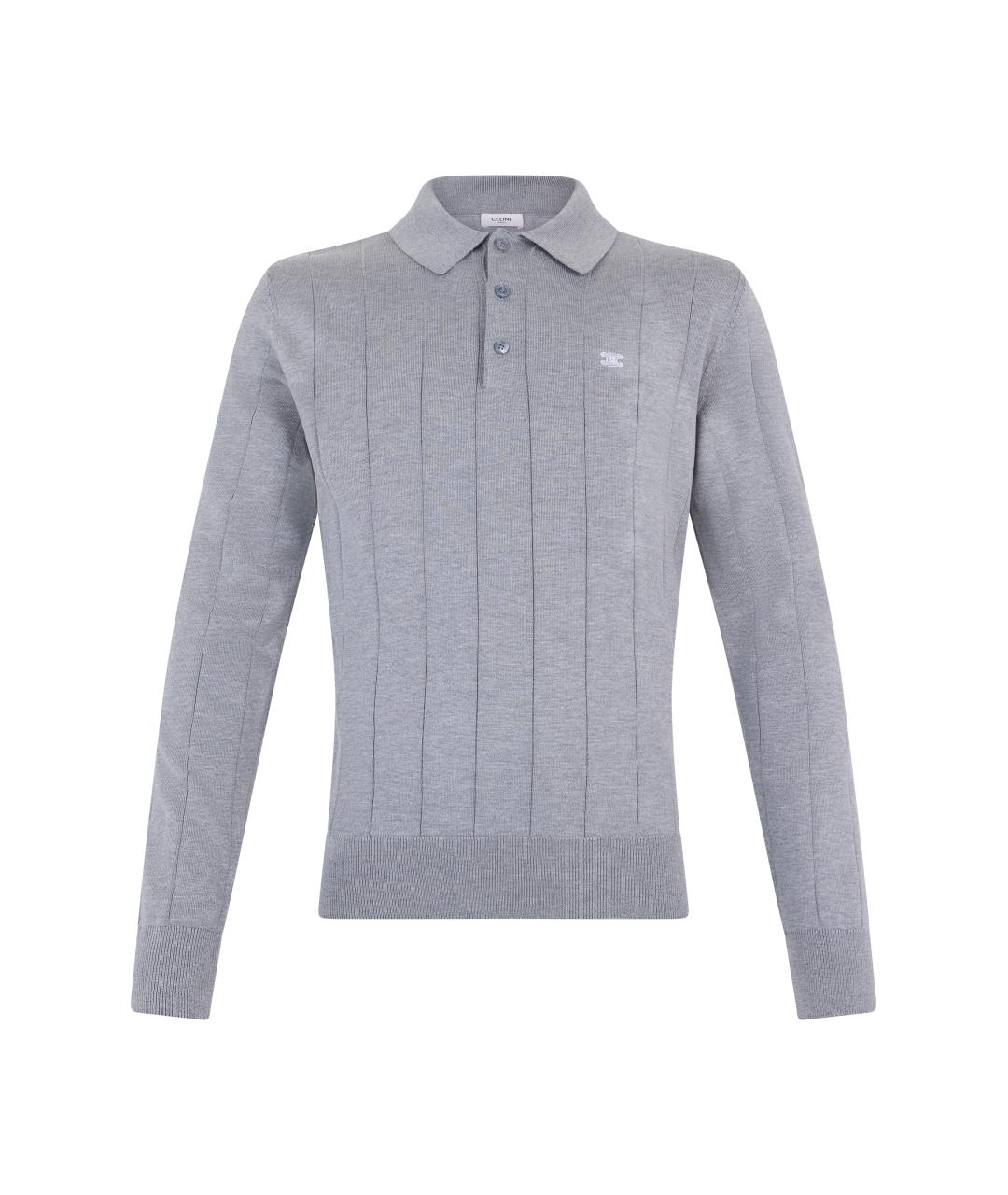 CELINE Серое хлопковое поло с длинным рукавом, фото 1