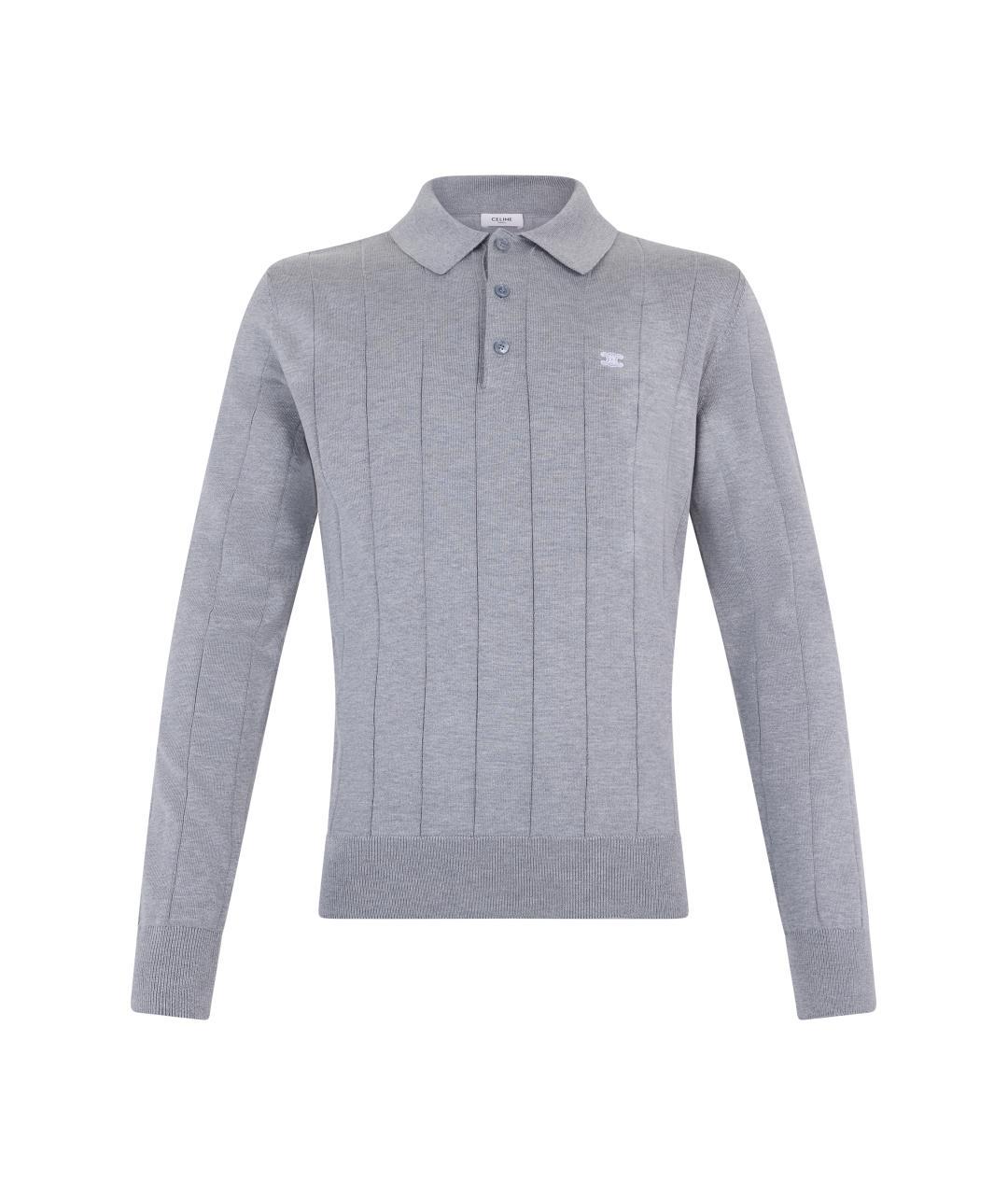 CELINE Серое хлопковое поло с длинным рукавом, фото 3