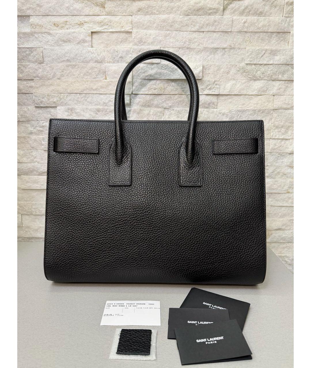 SAINT LAURENT Черная кожаная сумка с короткими ручками, фото 3