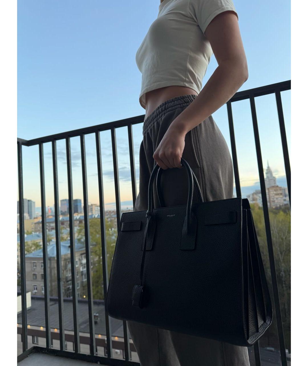 SAINT LAURENT Черная кожаная сумка с короткими ручками, фото 8