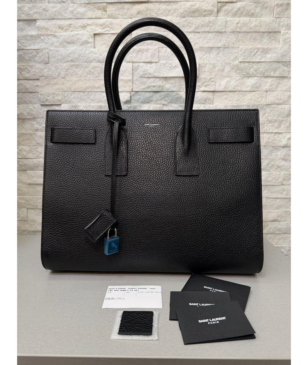 SAINT LAURENT Черная кожаная сумка с короткими ручками, фото 2