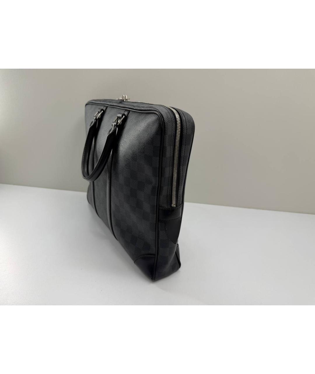 LOUIS VUITTON Черный кожаный портфель, фото 8