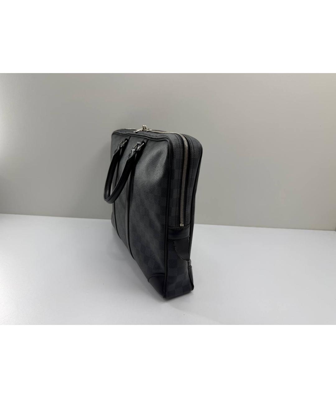 LOUIS VUITTON Черный кожаный портфель, фото 4