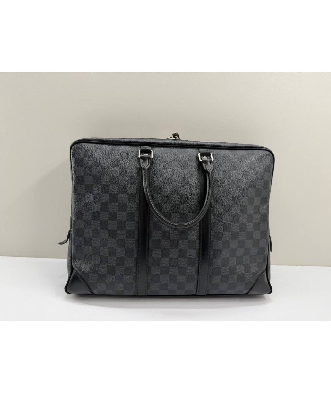 LOUIS VUITTON Черный кожаный портфель, фото 6
