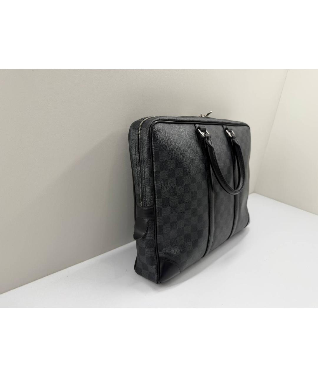 LOUIS VUITTON Черный кожаный портфель, фото 7