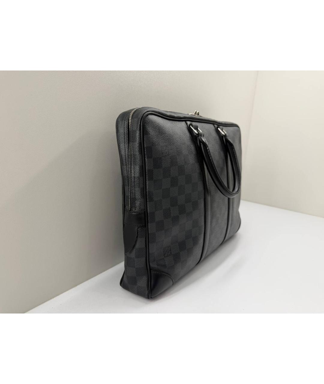 LOUIS VUITTON Черный кожаный портфель, фото 3