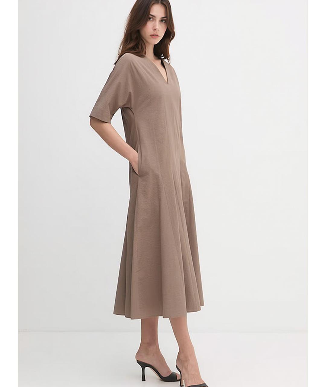 MAX MARA STUDIO Коричневое хлопковое повседневное платье, фото 2