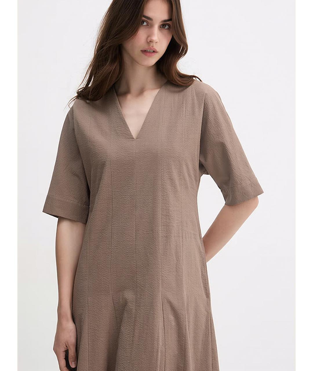 MAX MARA STUDIO Коричневое хлопковое повседневное платье, фото 4