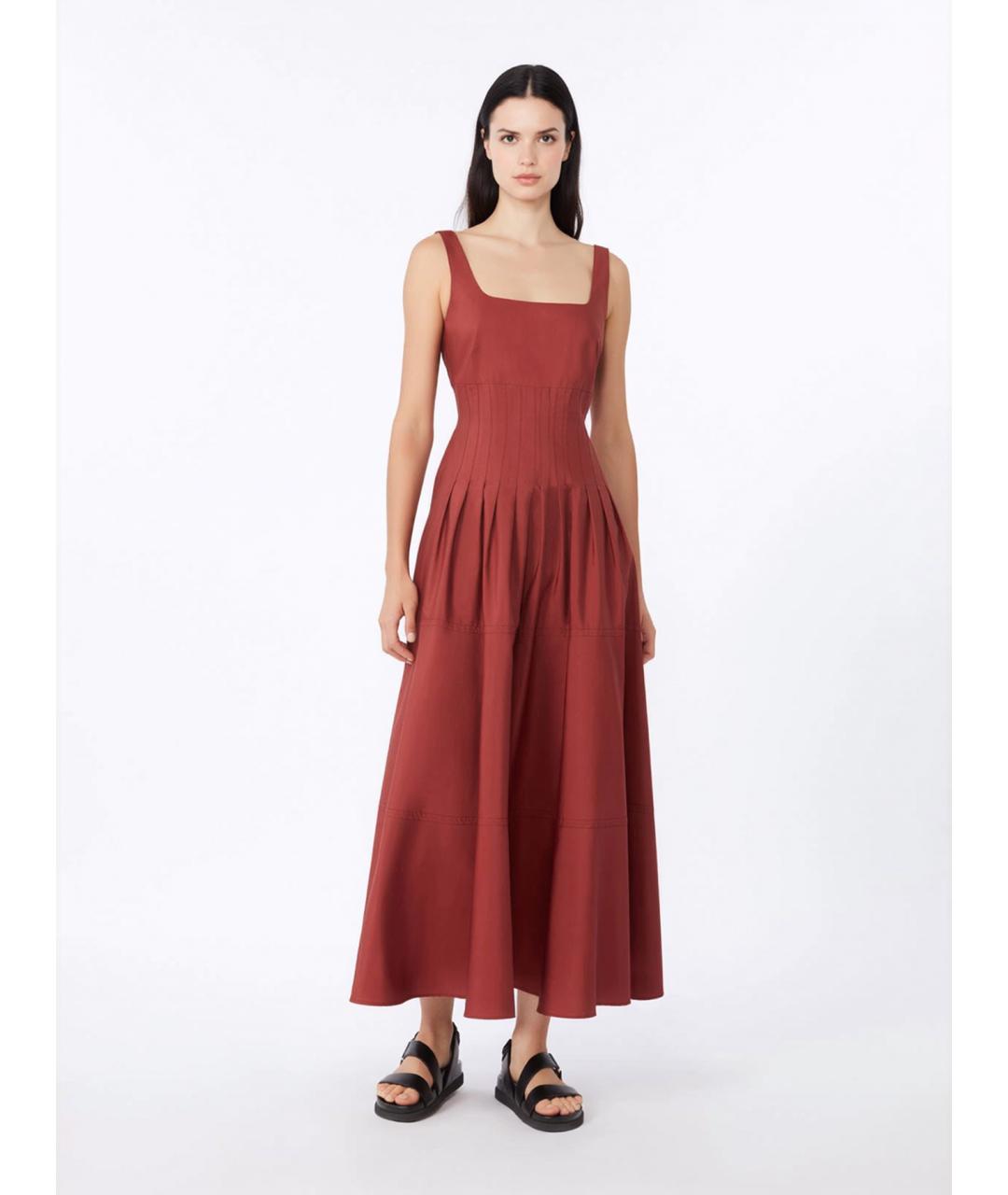 MAX MARA STUDIO Бордовое хлопковое повседневное платье, фото 3