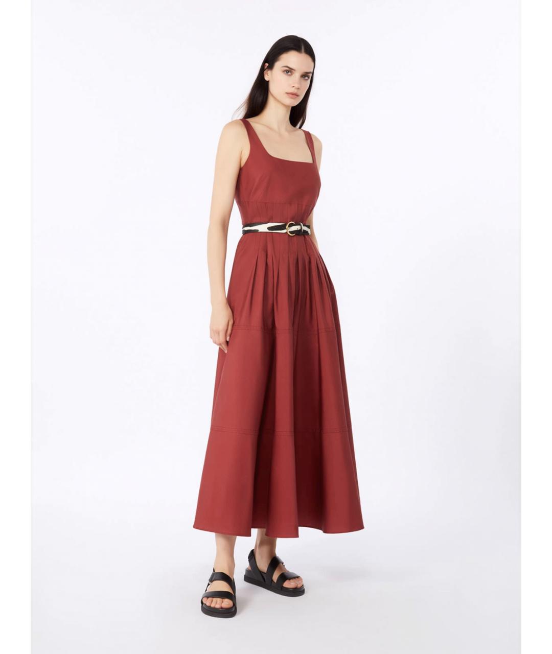 MAX MARA STUDIO Бордовое хлопковое повседневное платье, фото 2