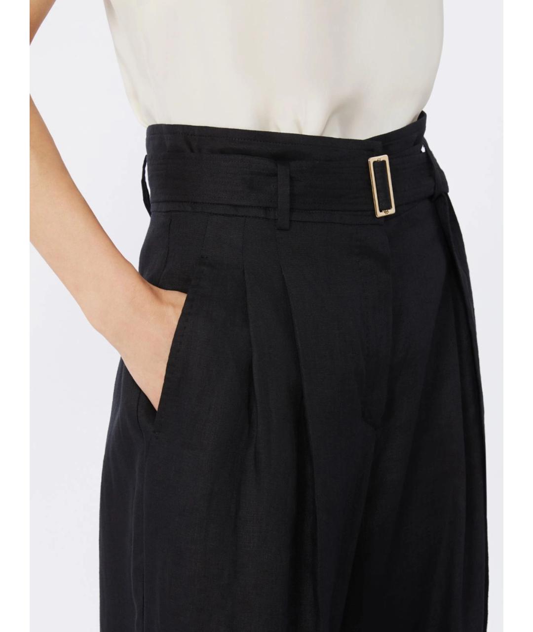 MAX MARA STUDIO Черные льняные брюки широкие, фото 5