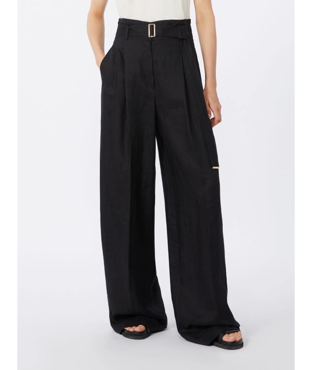 MAX MARA STUDIO Черные льняные брюки широкие, фото 3