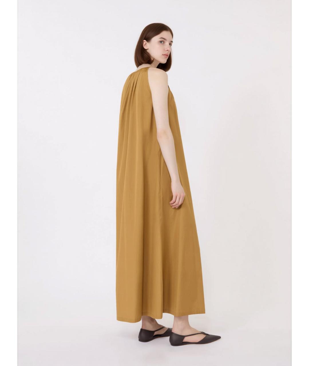 MAX MARA STUDIO Горчичное хлопковое повседневное платье, фото 4