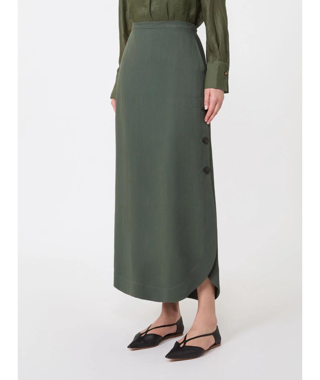 MAX MARA STUDIO Зеленая вискозная юбка макси, фото 3