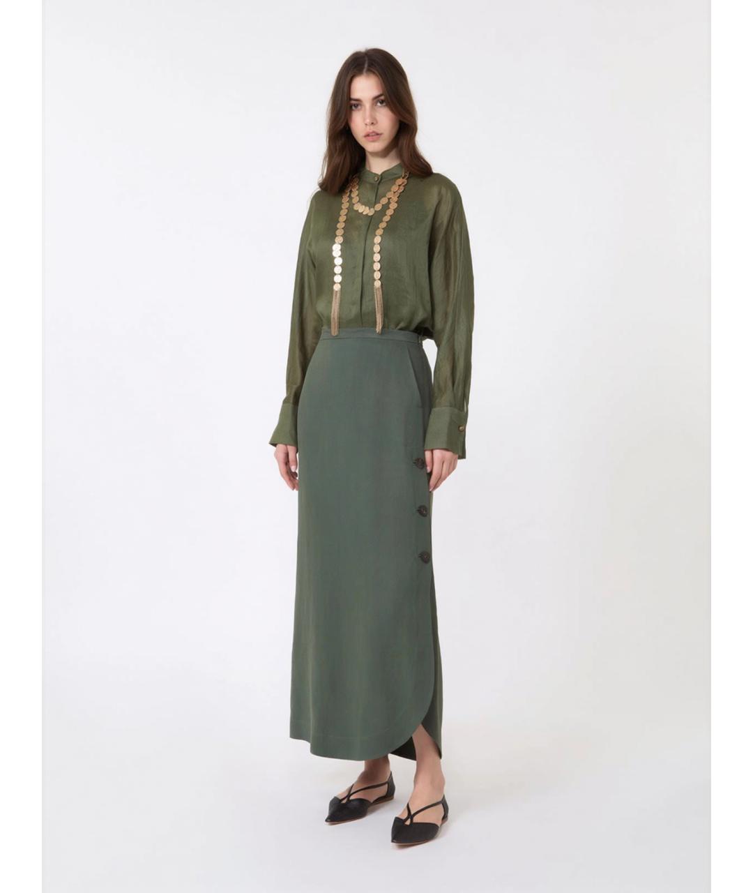 MAX MARA STUDIO Зеленая вискозная юбка макси, фото 2