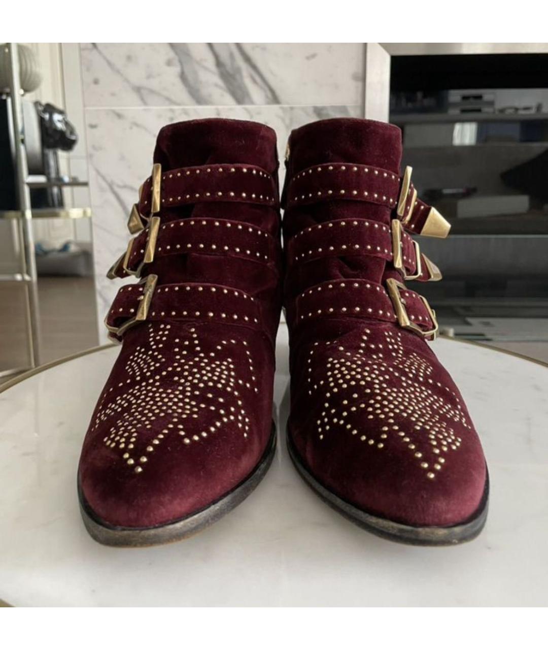 CHLOE Бордовые замшевые ботильоны, фото 2