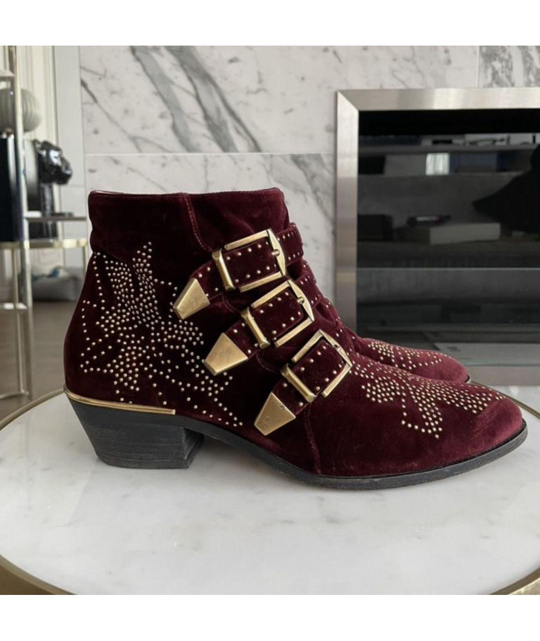 CHLOE Бордовые замшевые ботильоны, фото 3