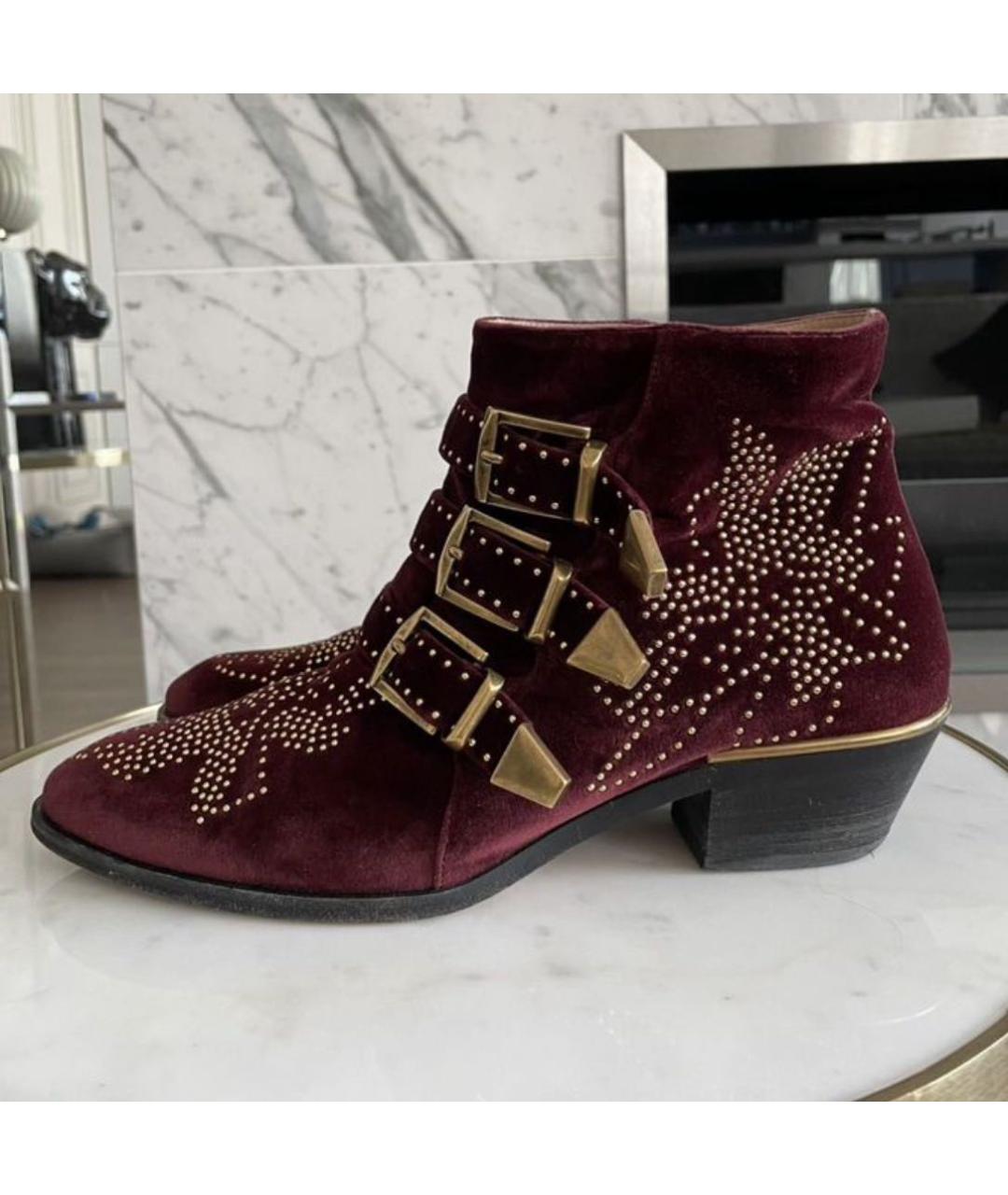 CHLOE Бордовые замшевые ботильоны, фото 9