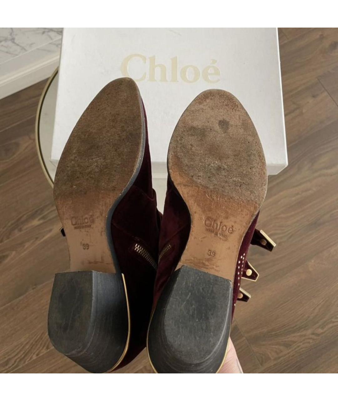 CHLOE Бордовые замшевые ботильоны, фото 6