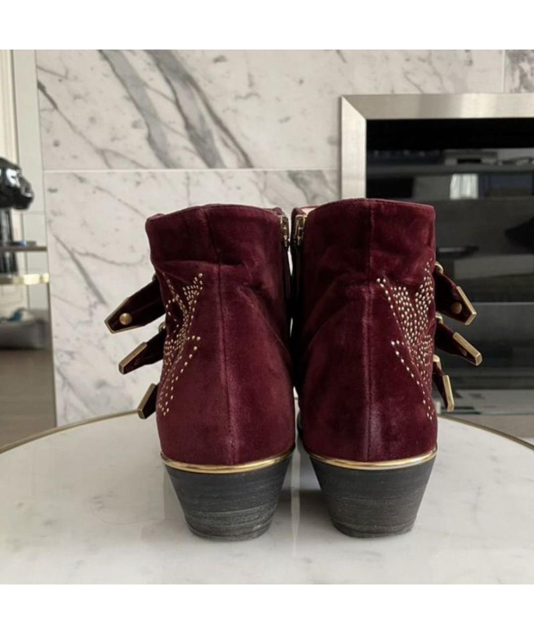 CHLOE Бордовые замшевые ботильоны, фото 5
