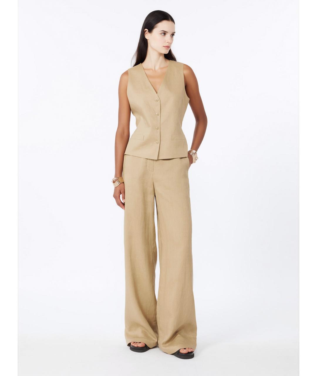 MAX MARA STUDIO Бежевые льняные брюки широкие, фото 2