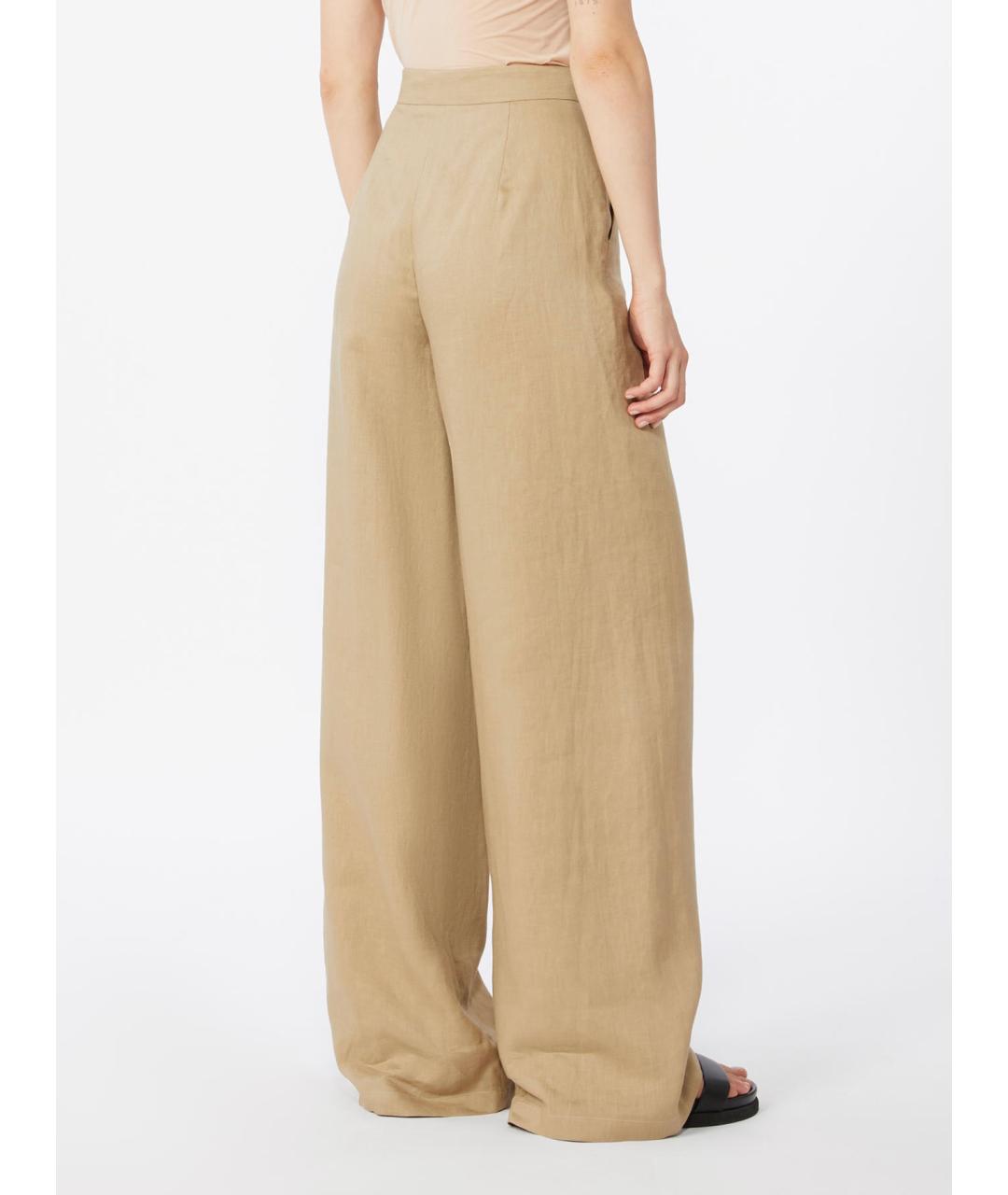 MAX MARA STUDIO Бежевые льняные брюки широкие, фото 3