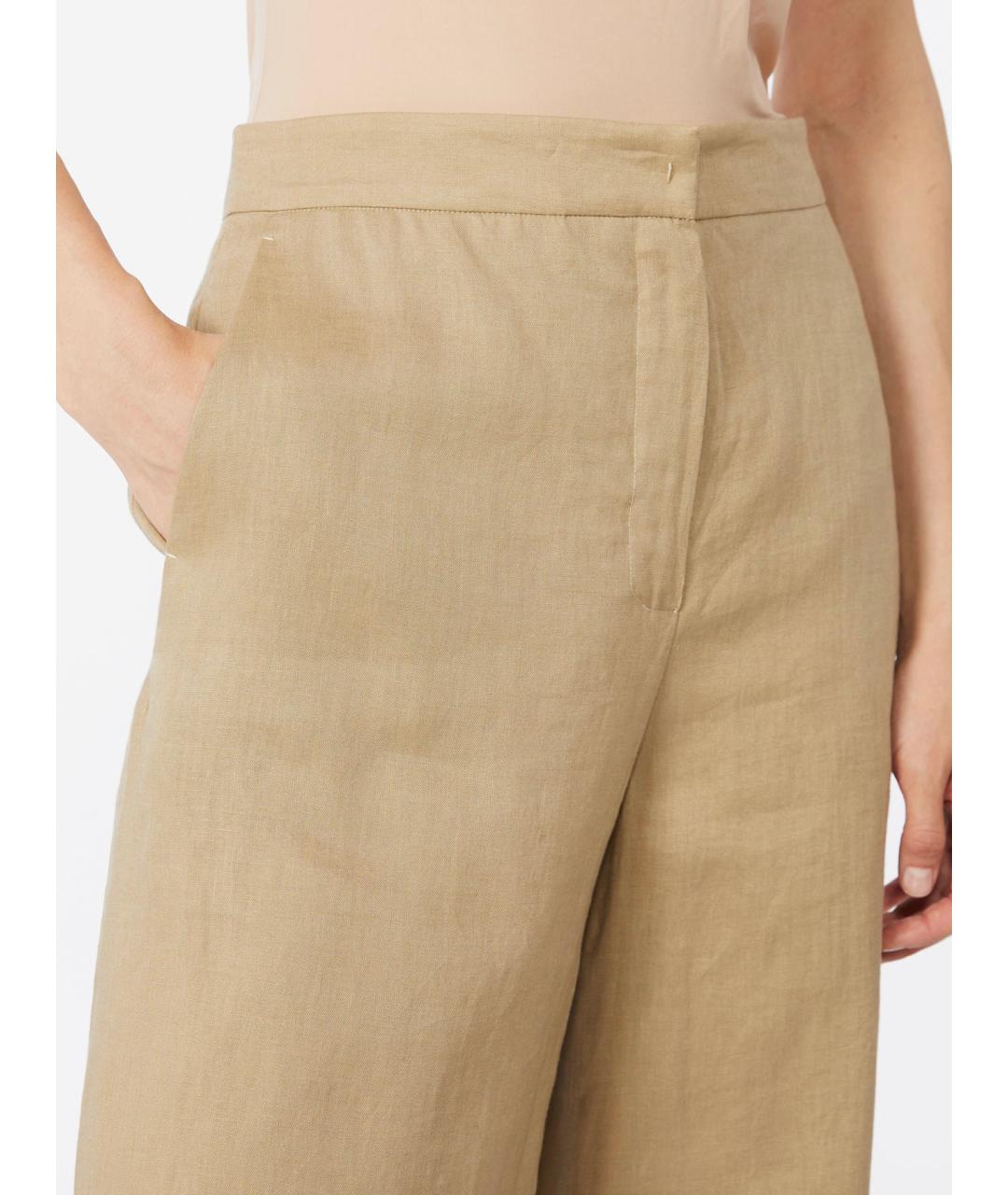 MAX MARA STUDIO Бежевые льняные брюки широкие, фото 4