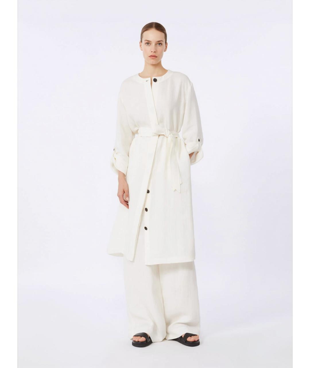 MAX MARA STUDIO Белые льняные прямые брюки, фото 2