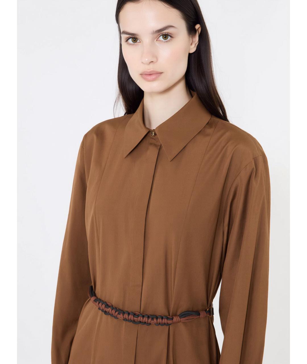 MAX MARA STUDIO Коричневое хлопковое повседневное платье, фото 4
