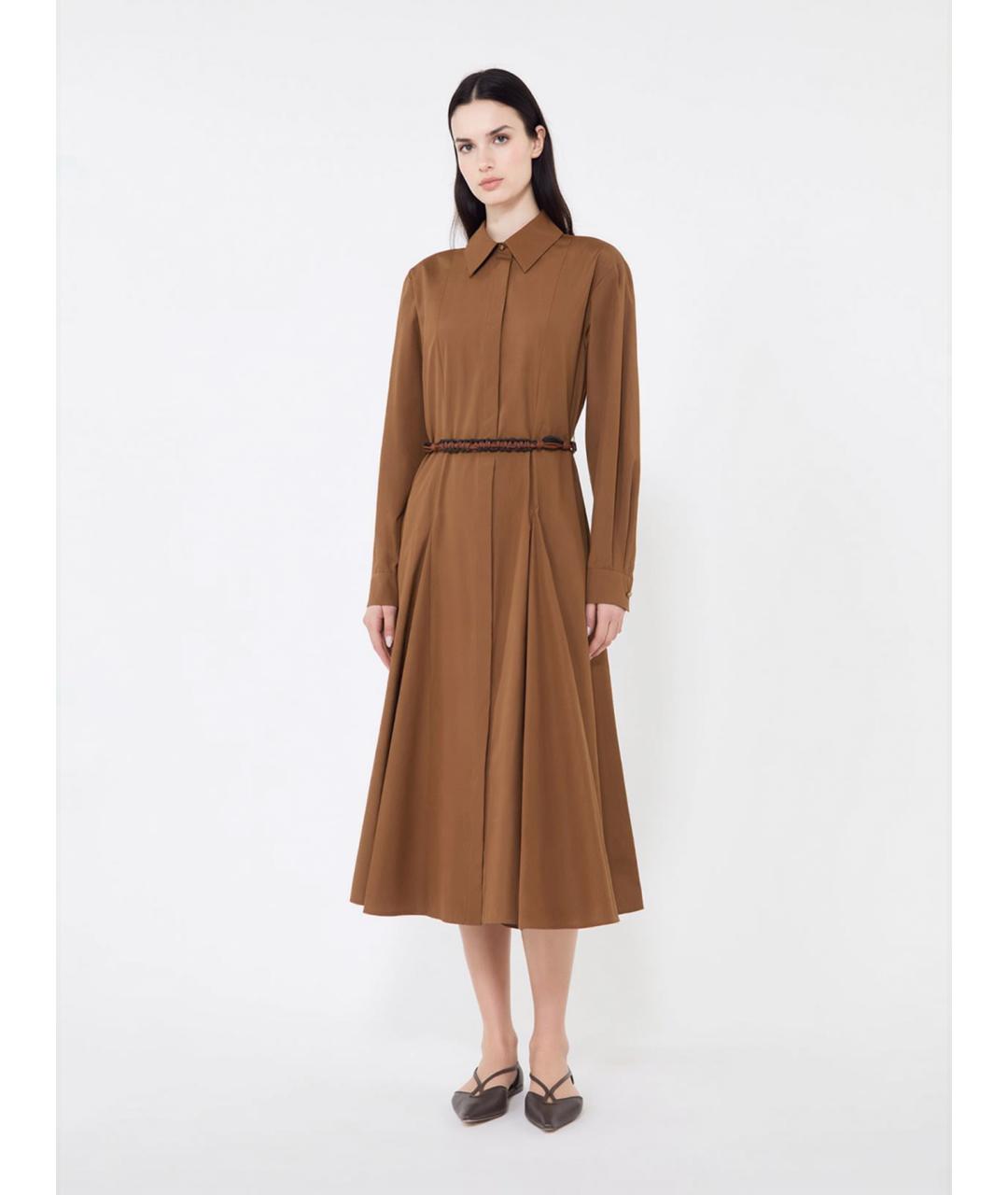 MAX MARA STUDIO Коричневое хлопковое повседневное платье, фото 2