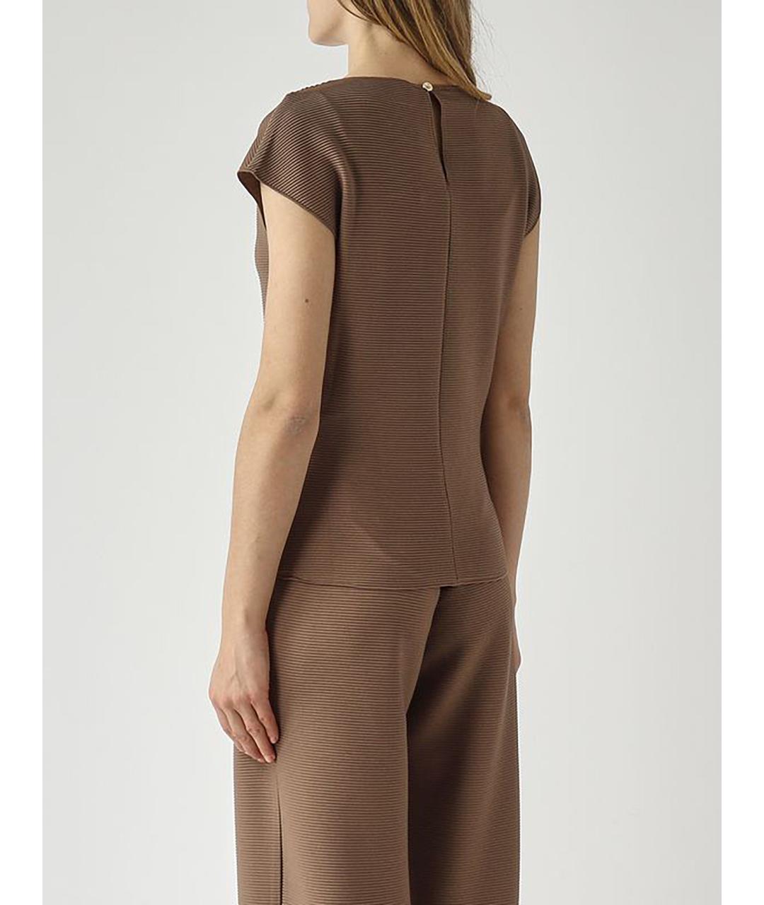 MAX MARA STUDIO Коричневая полиэстеровая футболка, фото 4