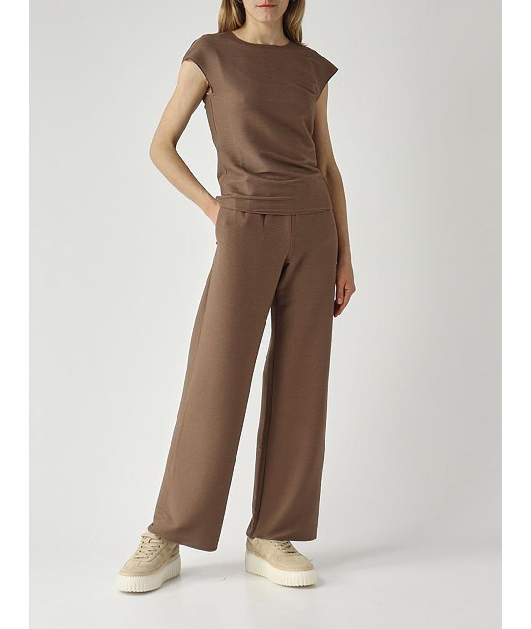 MAX MARA STUDIO Коричневая полиэстеровая футболка, фото 2