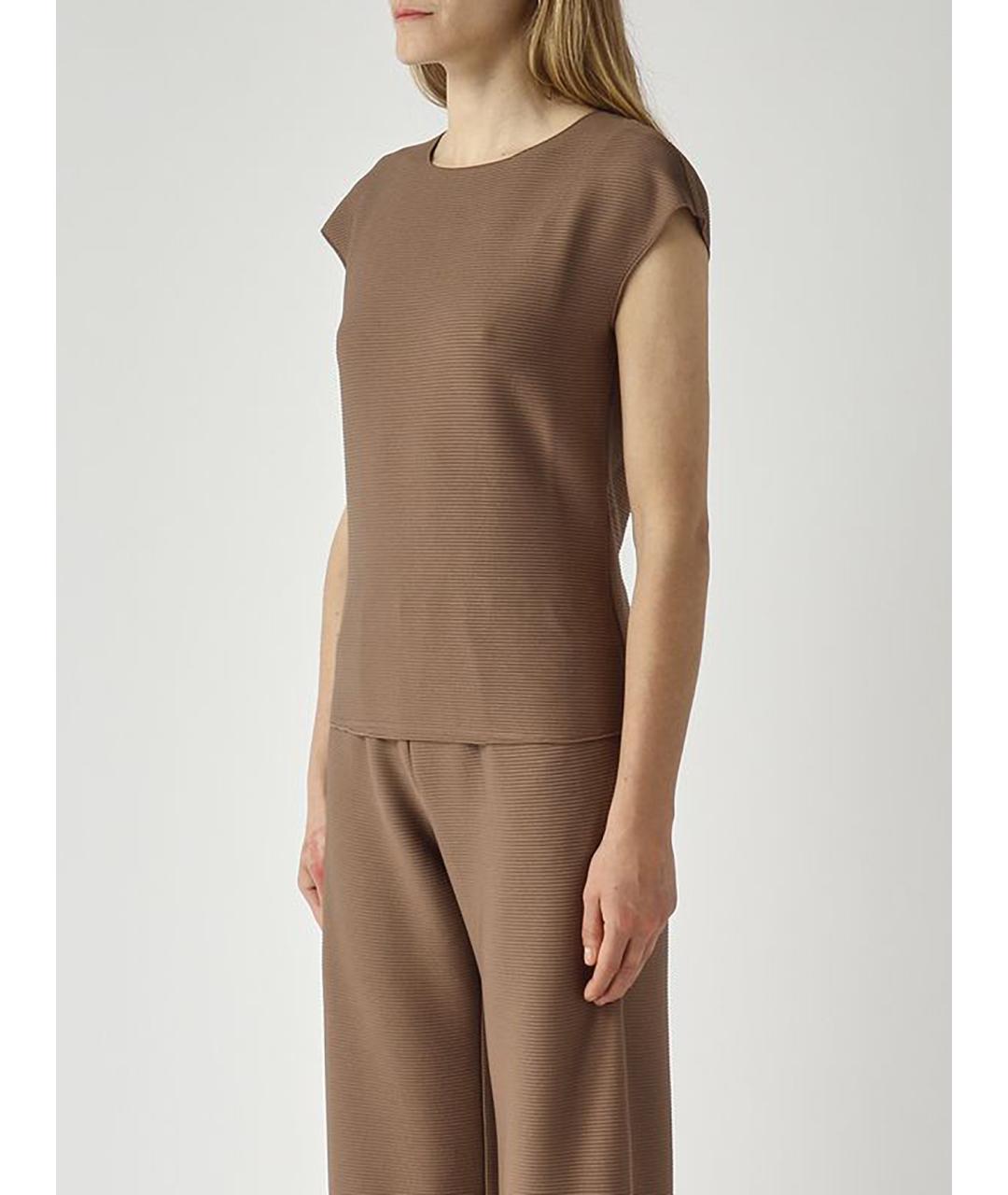 MAX MARA STUDIO Коричневая полиэстеровая футболка, фото 3