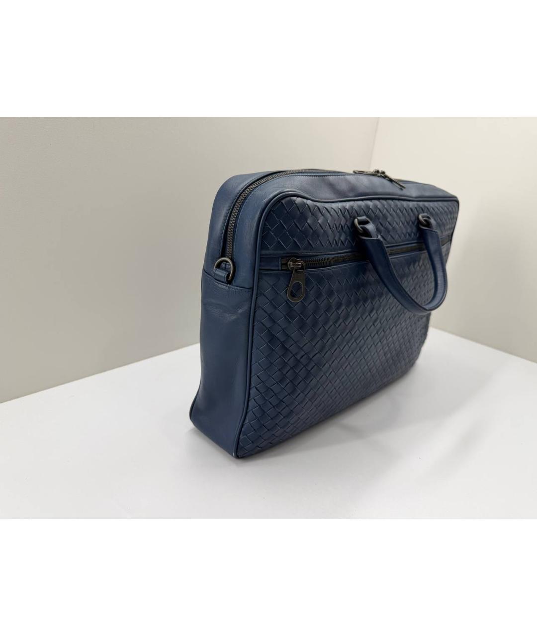 BOTTEGA VENETA Синий кожаный портфель, фото 7