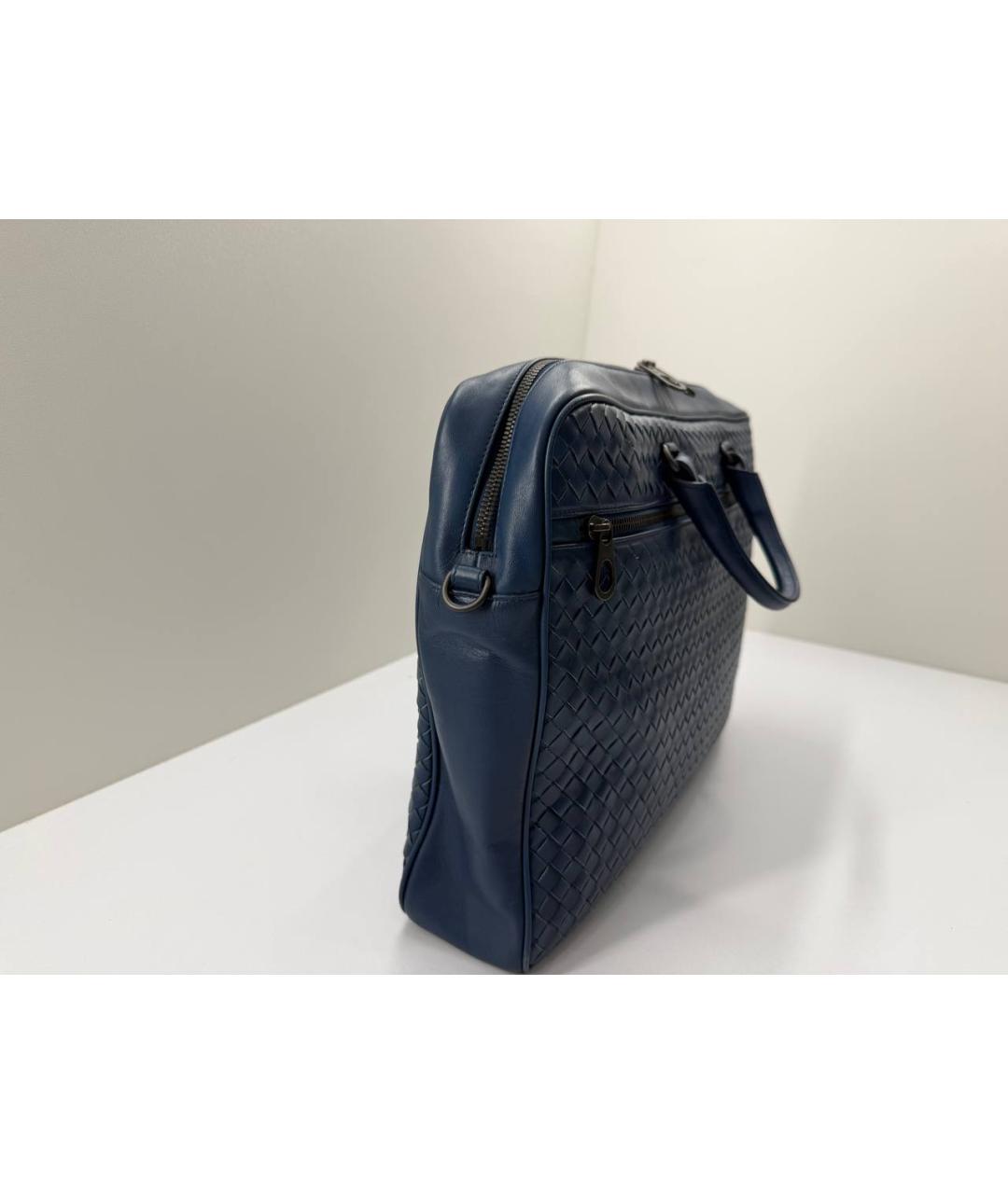 BOTTEGA VENETA Синий кожаный портфель, фото 4