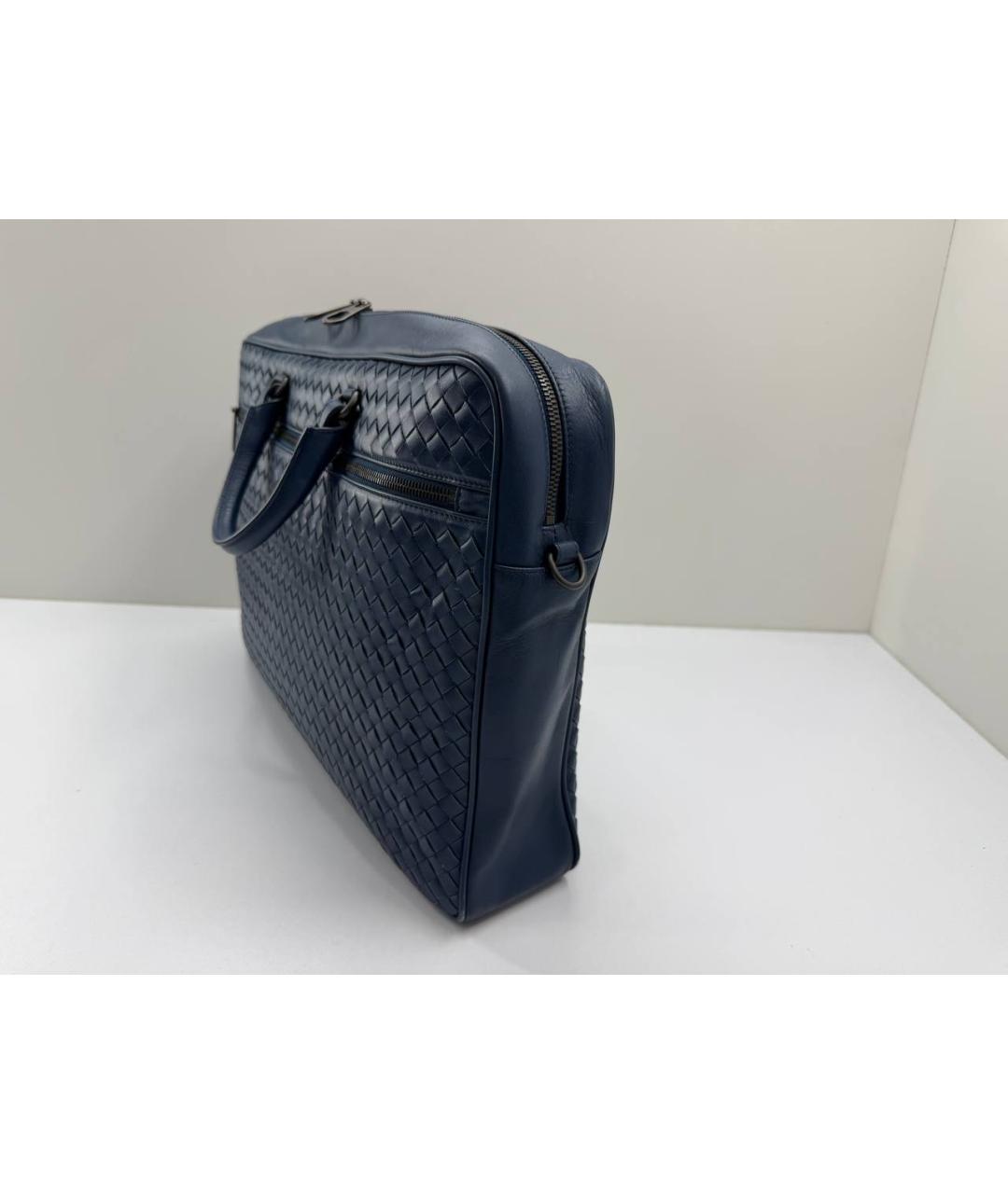 BOTTEGA VENETA Синий кожаный портфель, фото 5