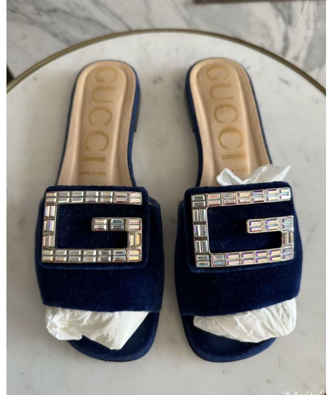 GUCCI Синие текстильные шлепанцы, фото 2