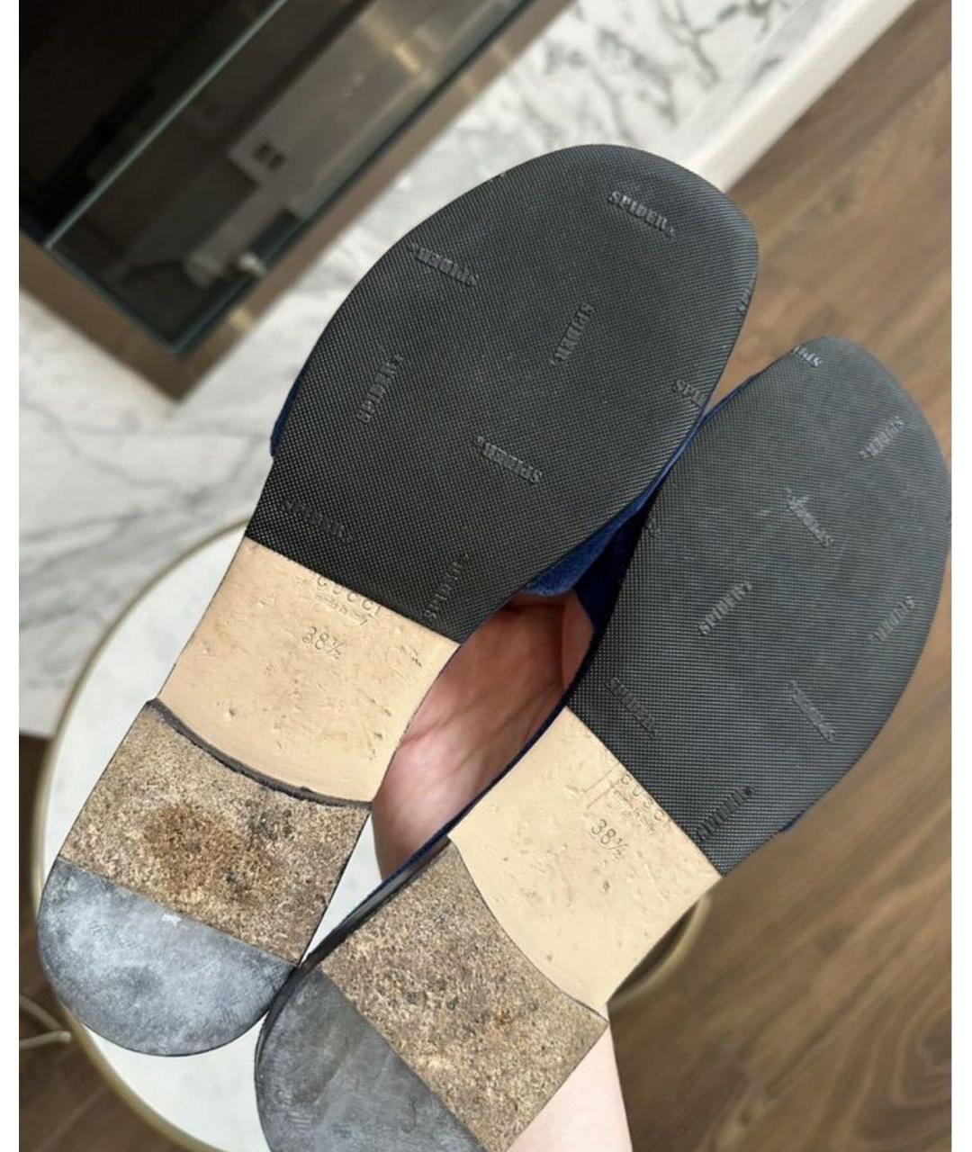 GUCCI Синие текстильные шлепанцы, фото 5