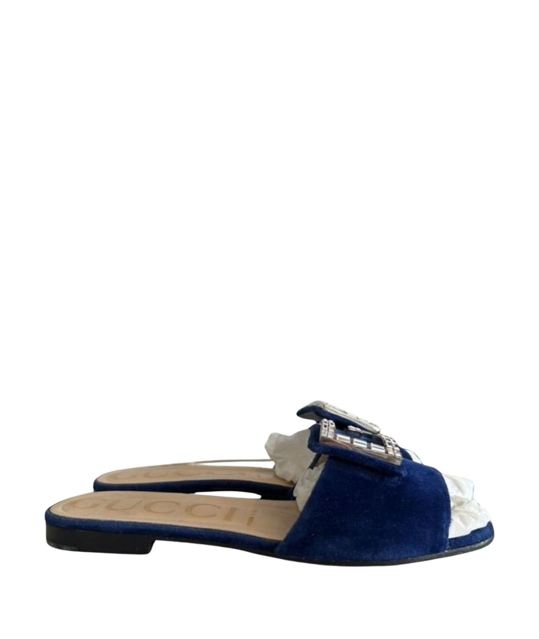 GUCCI Синие текстильные шлепанцы, фото 1