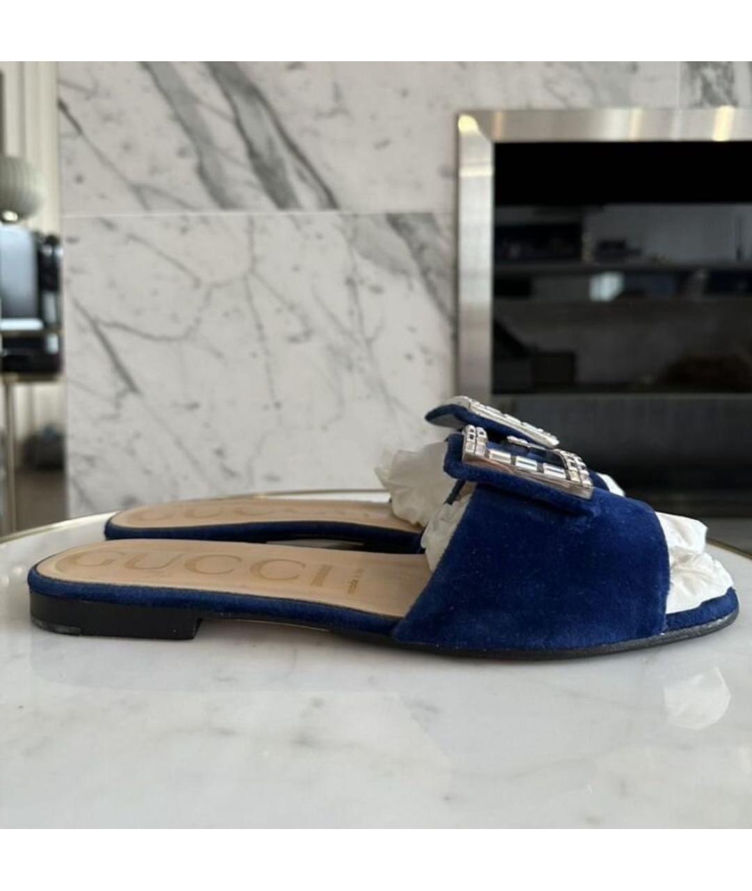 GUCCI Синие текстильные шлепанцы, фото 8