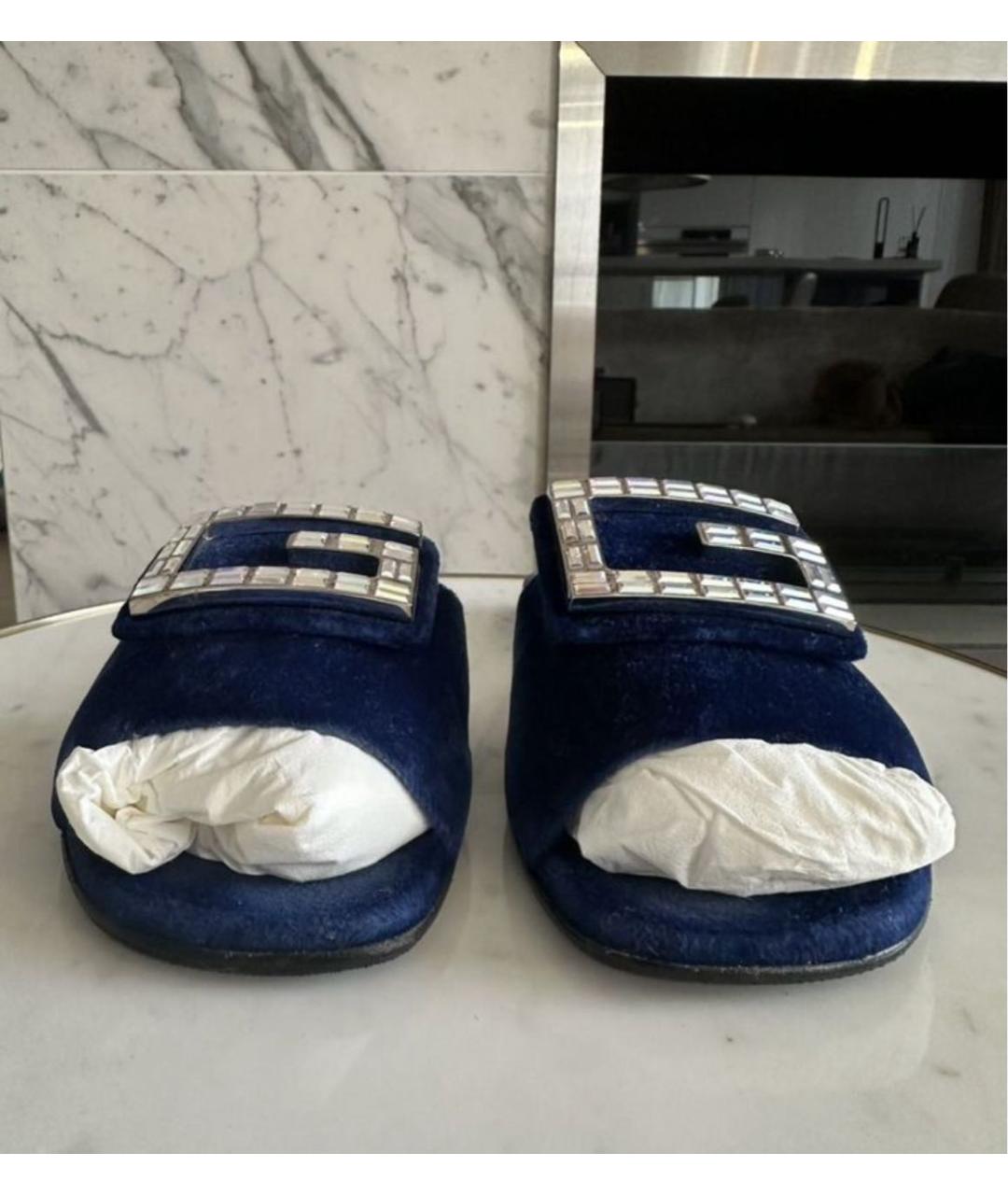 GUCCI Синие текстильные шлепанцы, фото 3