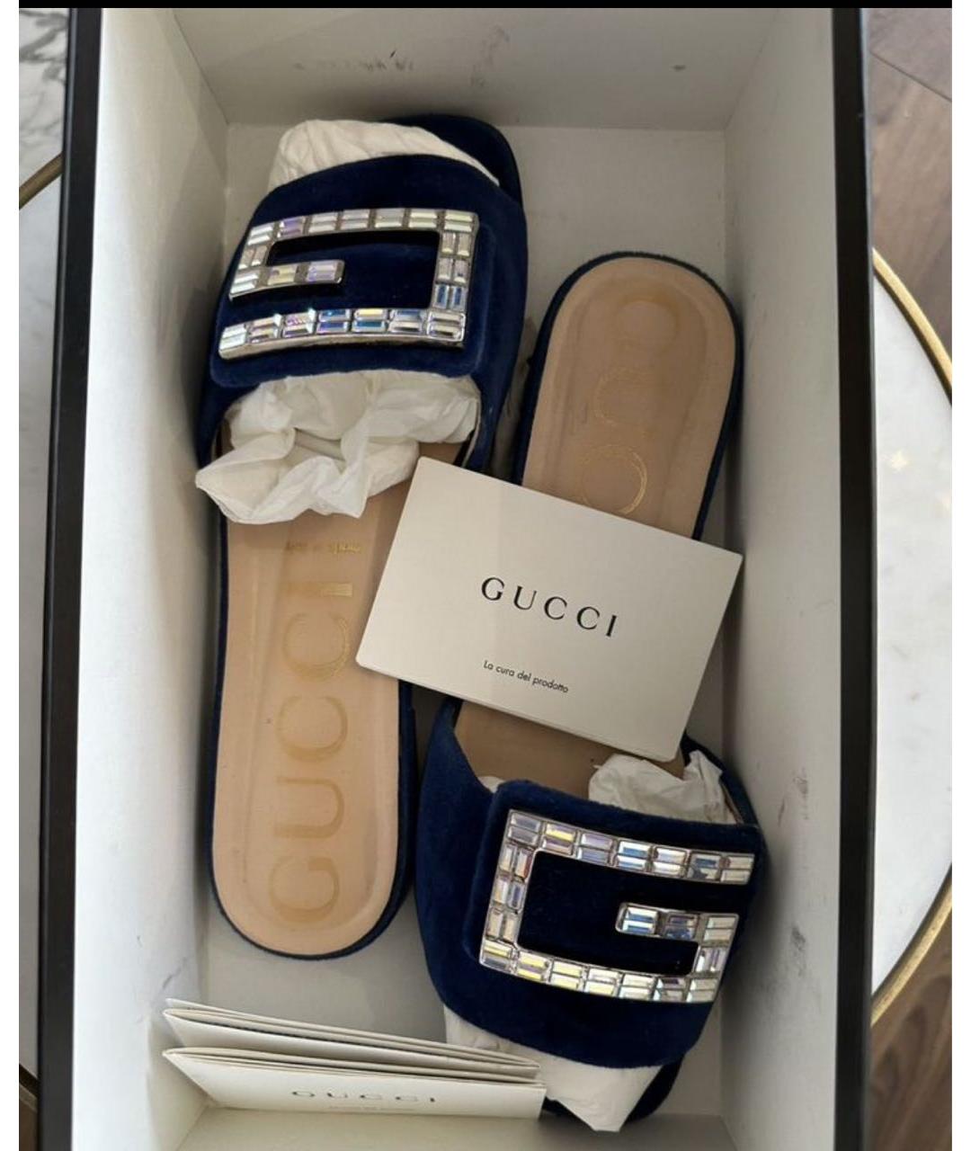 GUCCI Синие текстильные шлепанцы, фото 4