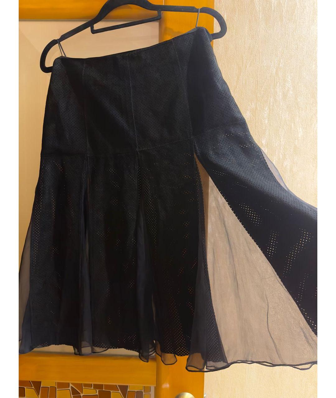 DOLCE&GABBANA Черная кожаная юбка миди, фото 3