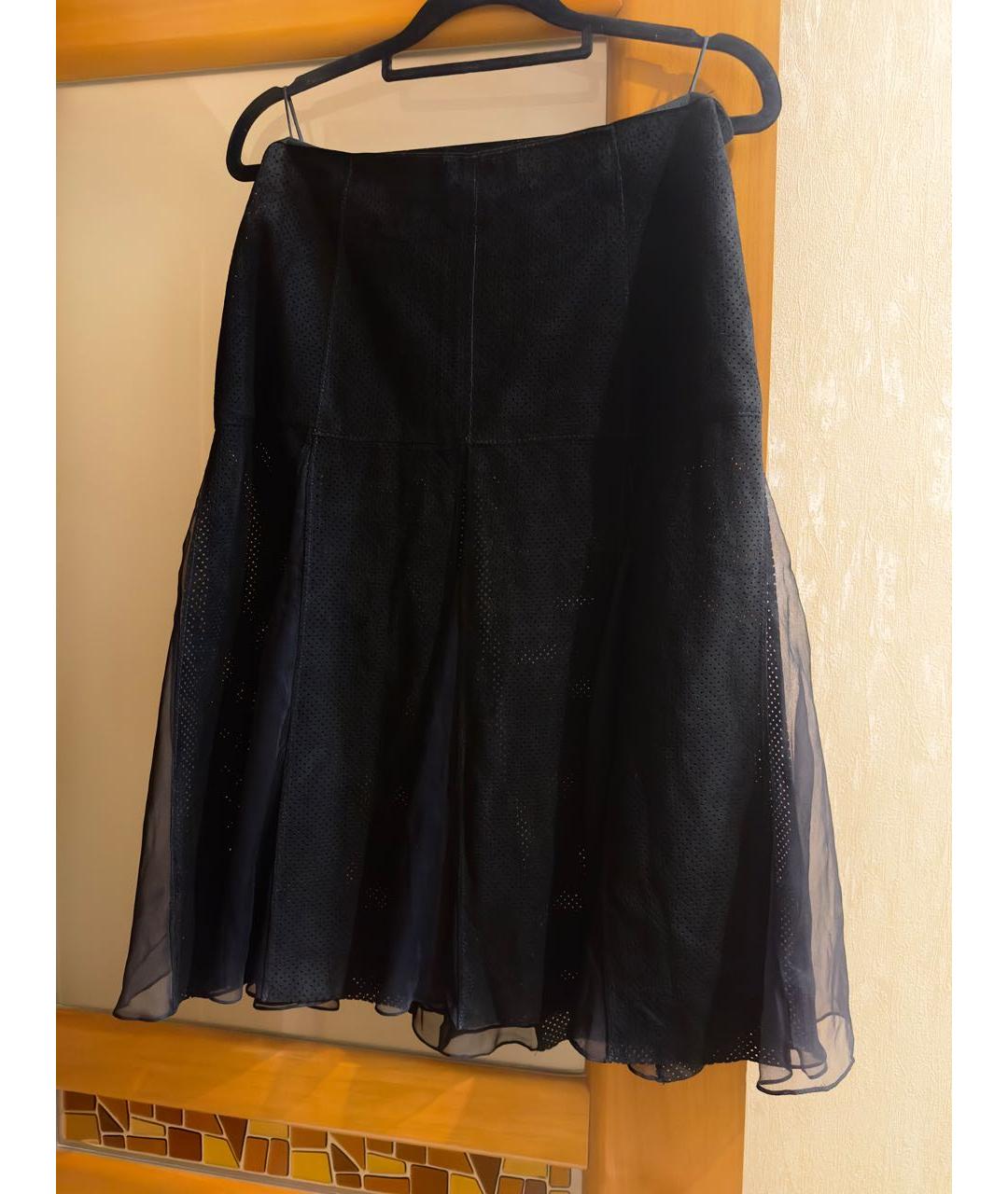 DOLCE&GABBANA Черная кожаная юбка миди, фото 6