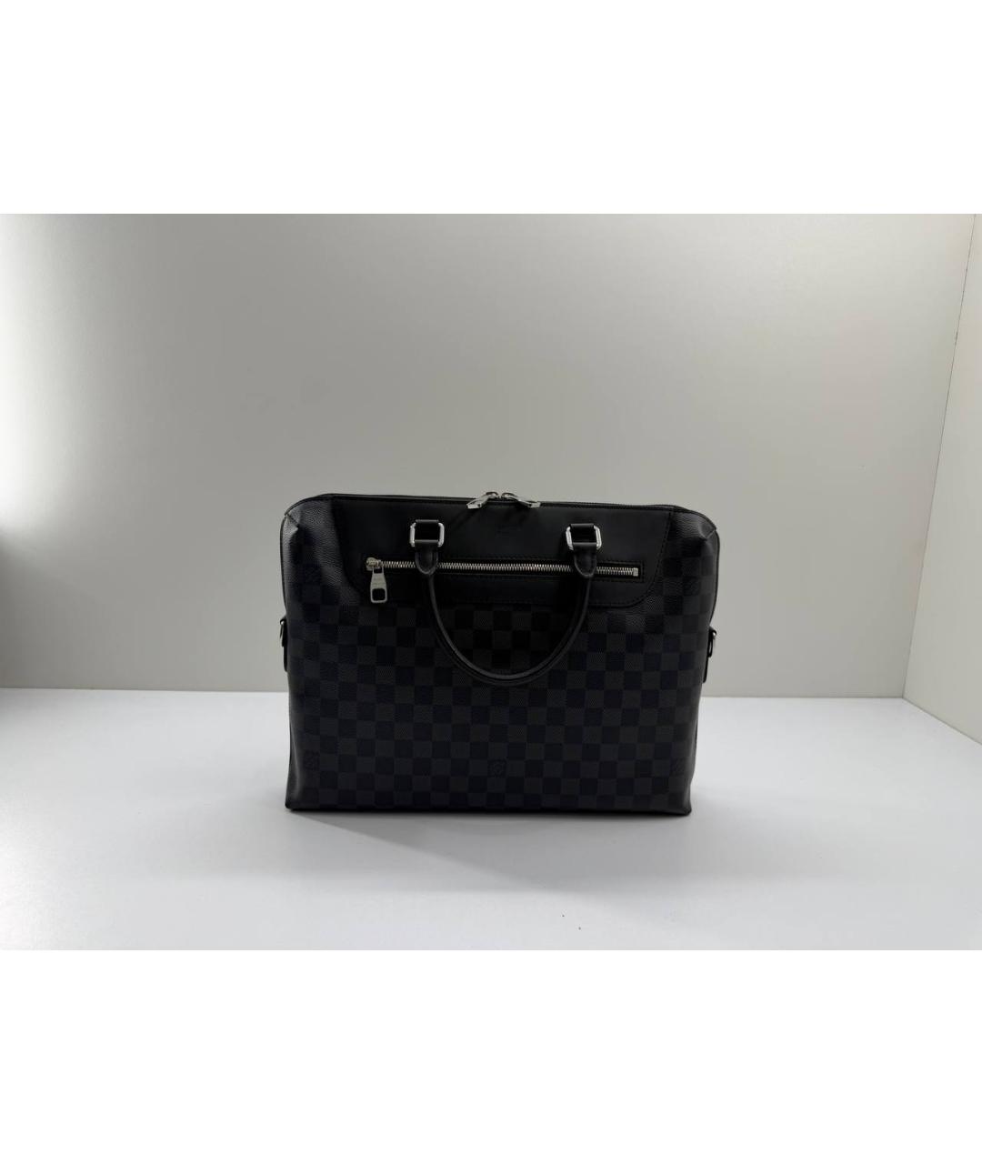 LOUIS VUITTON Черный кожаный портфель, фото 10