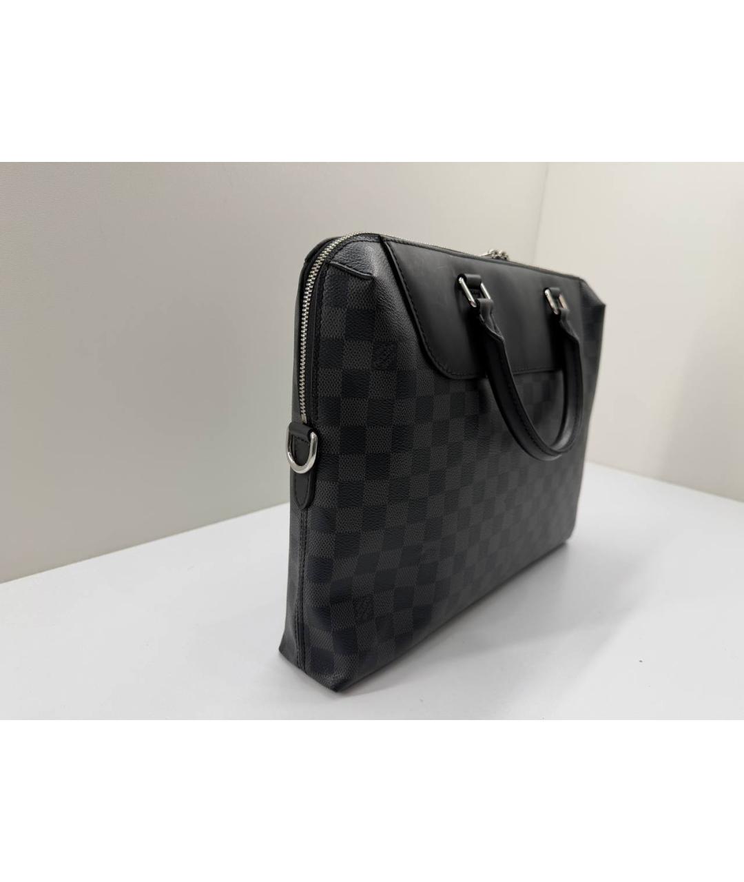 LOUIS VUITTON Черный кожаный портфель, фото 8