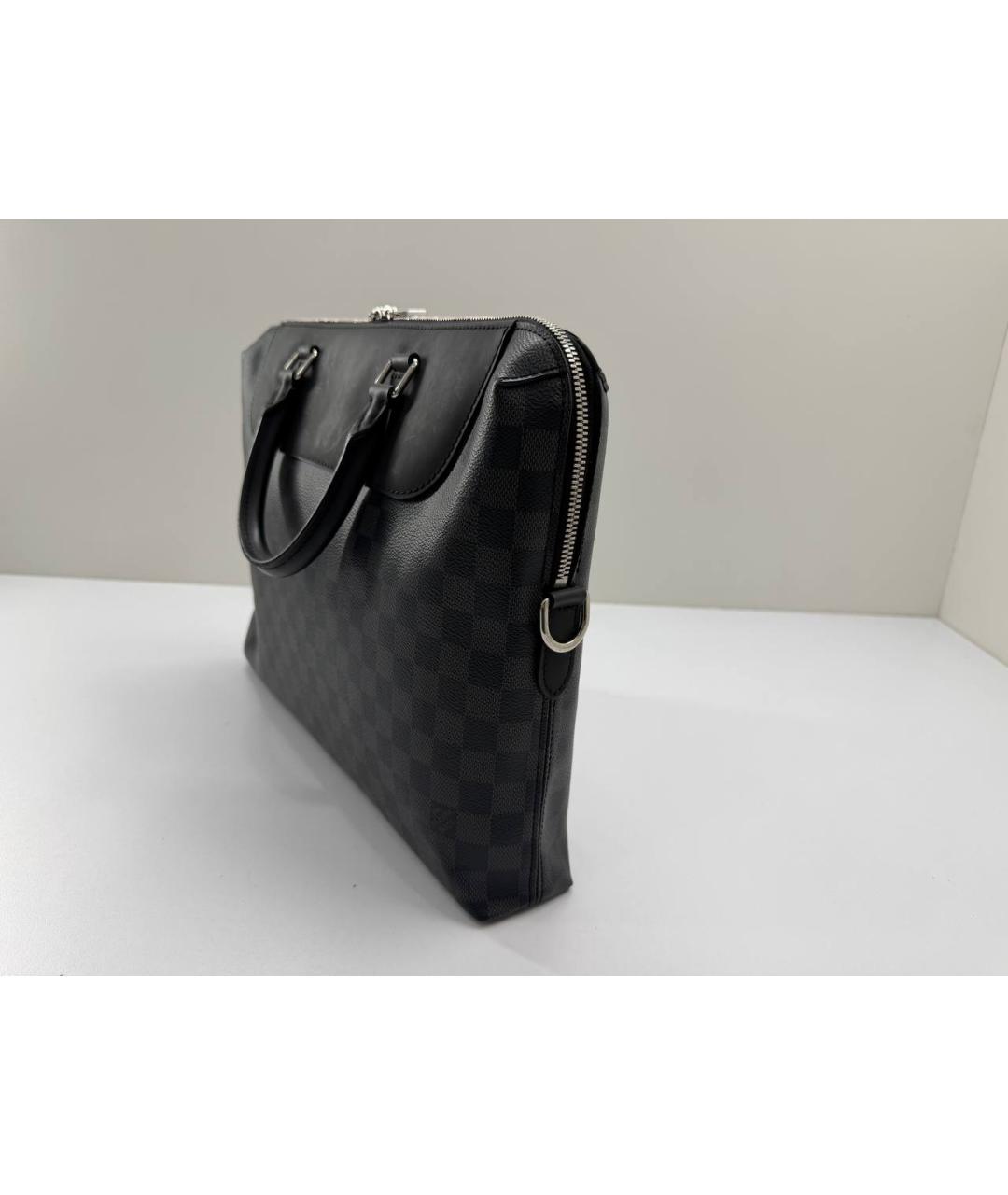 LOUIS VUITTON Черный кожаный портфель, фото 9