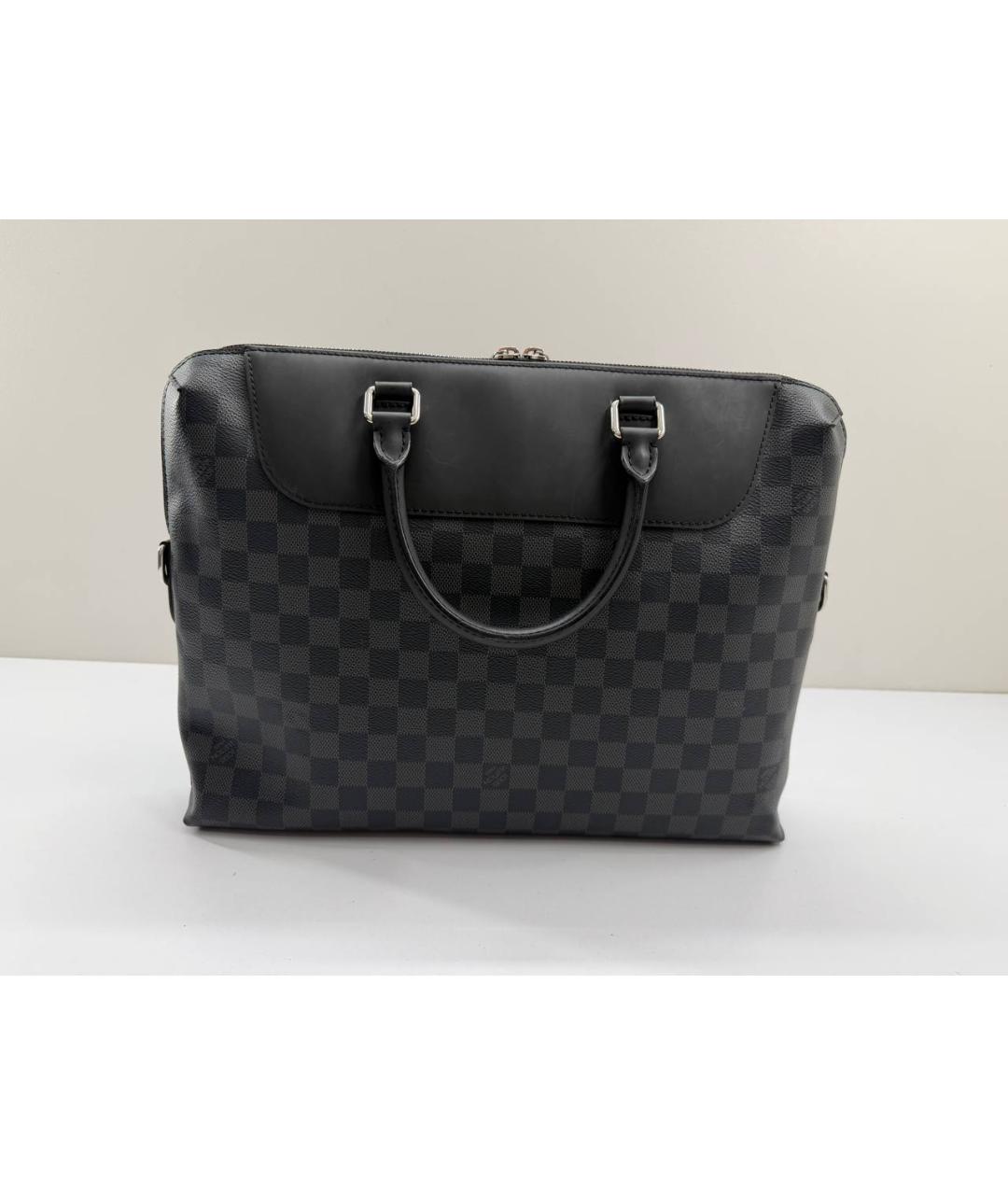 LOUIS VUITTON Черный кожаный портфель, фото 7