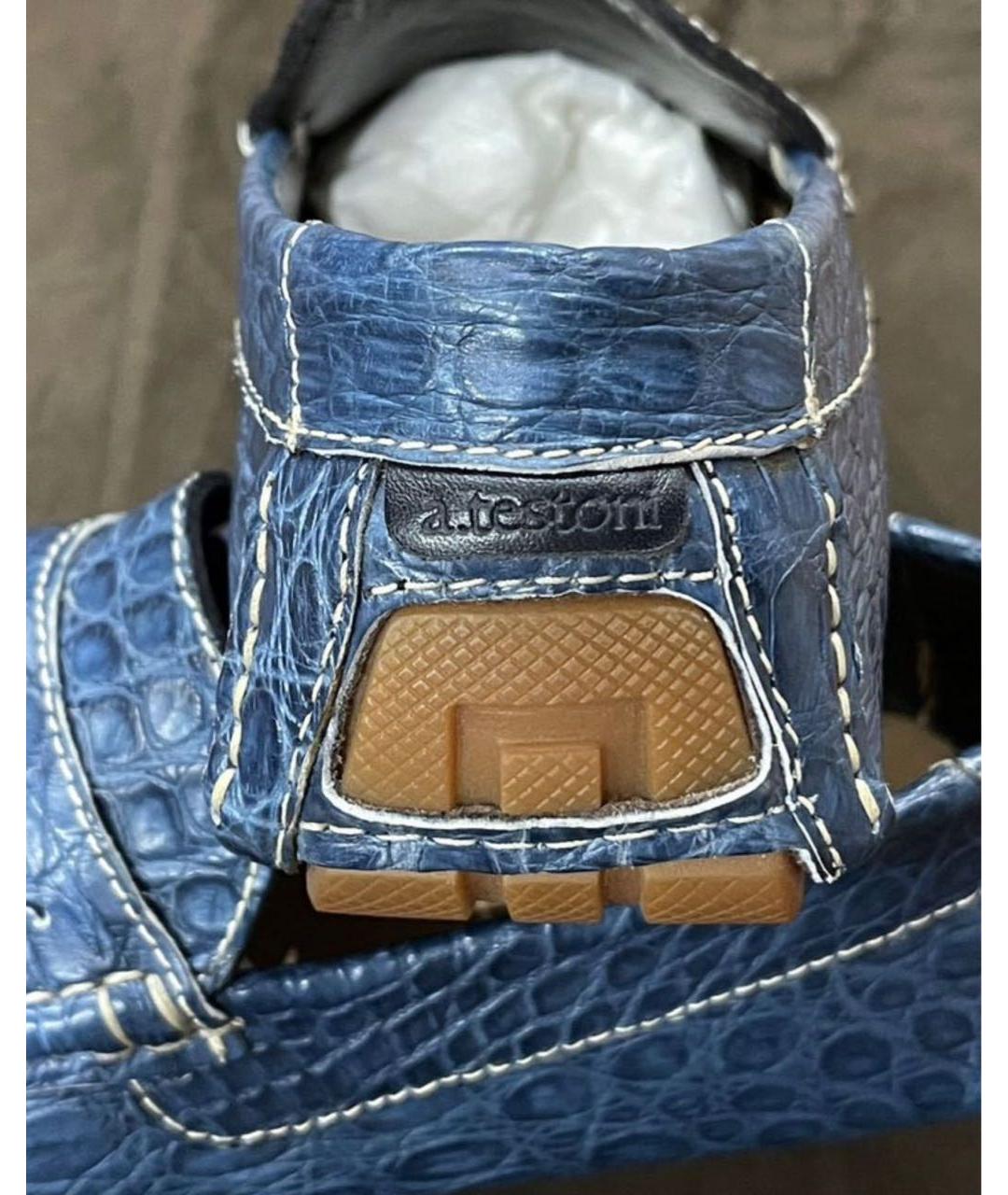 TESTONI Синие мокасины из экзотической кожи, фото 5