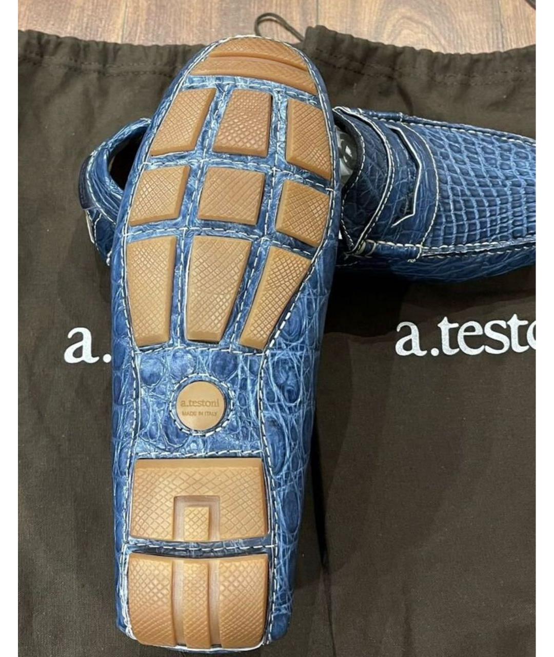 TESTONI Синие мокасины из экзотической кожи, фото 6